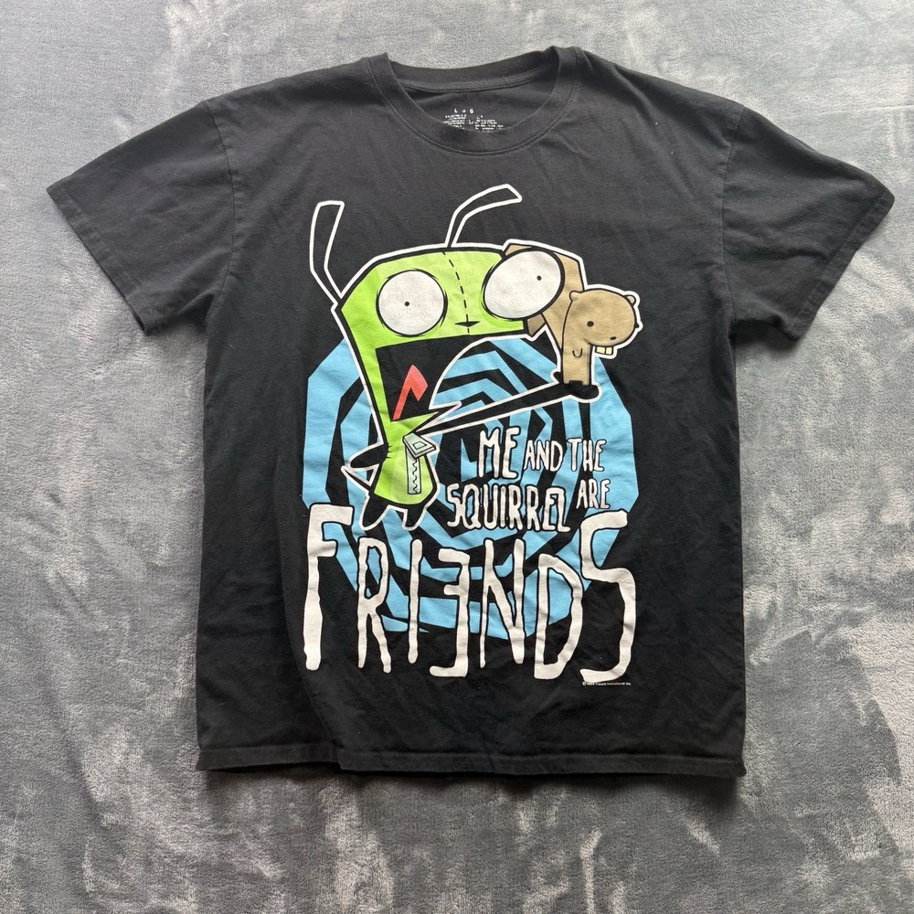 Grrr Me & the Squirrel are Friends Invader Zim T-Shirt L Black Graphic Tee